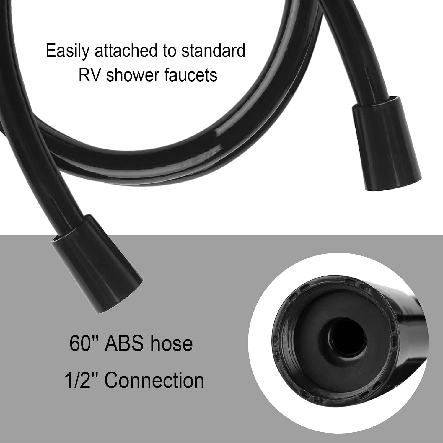 RV Shower Faucet w/Showerhead and Hose - Outdoor Non-Metallic Shower Parts On-Off Handheld Shower Head Valve Diverter Replacements for RVs, Fifth Wheels, Motorhomes,Travel Trailers,Campers,Black